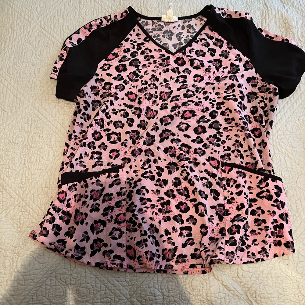 Pink Cheetah Print Scrub top